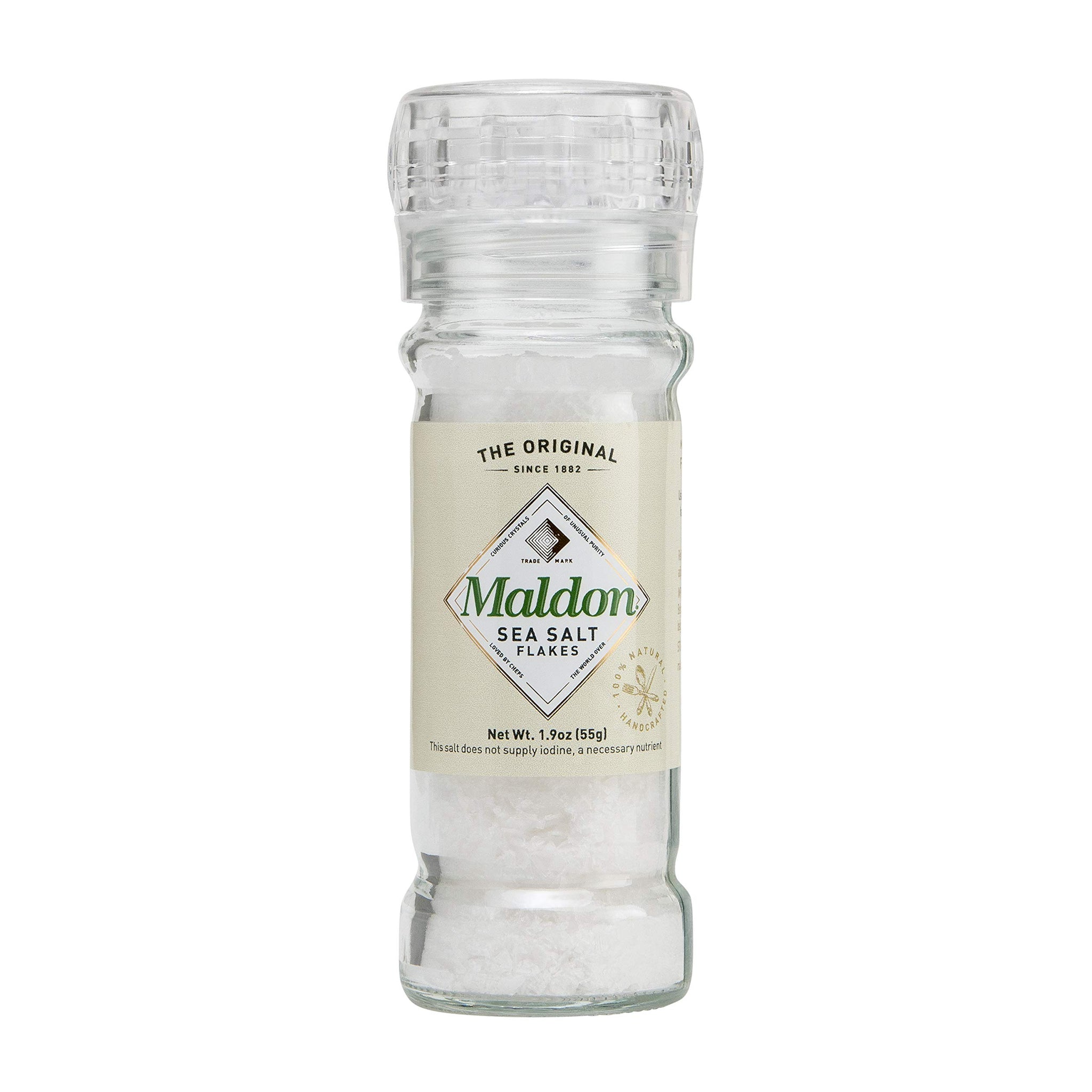 Maldon Salt, Sea Salt Grinder, 55 g, 6 Count, Refillable and Adjustable, Kosher, Natural, Handcrafted, Gourmet, Pyramid Crystals