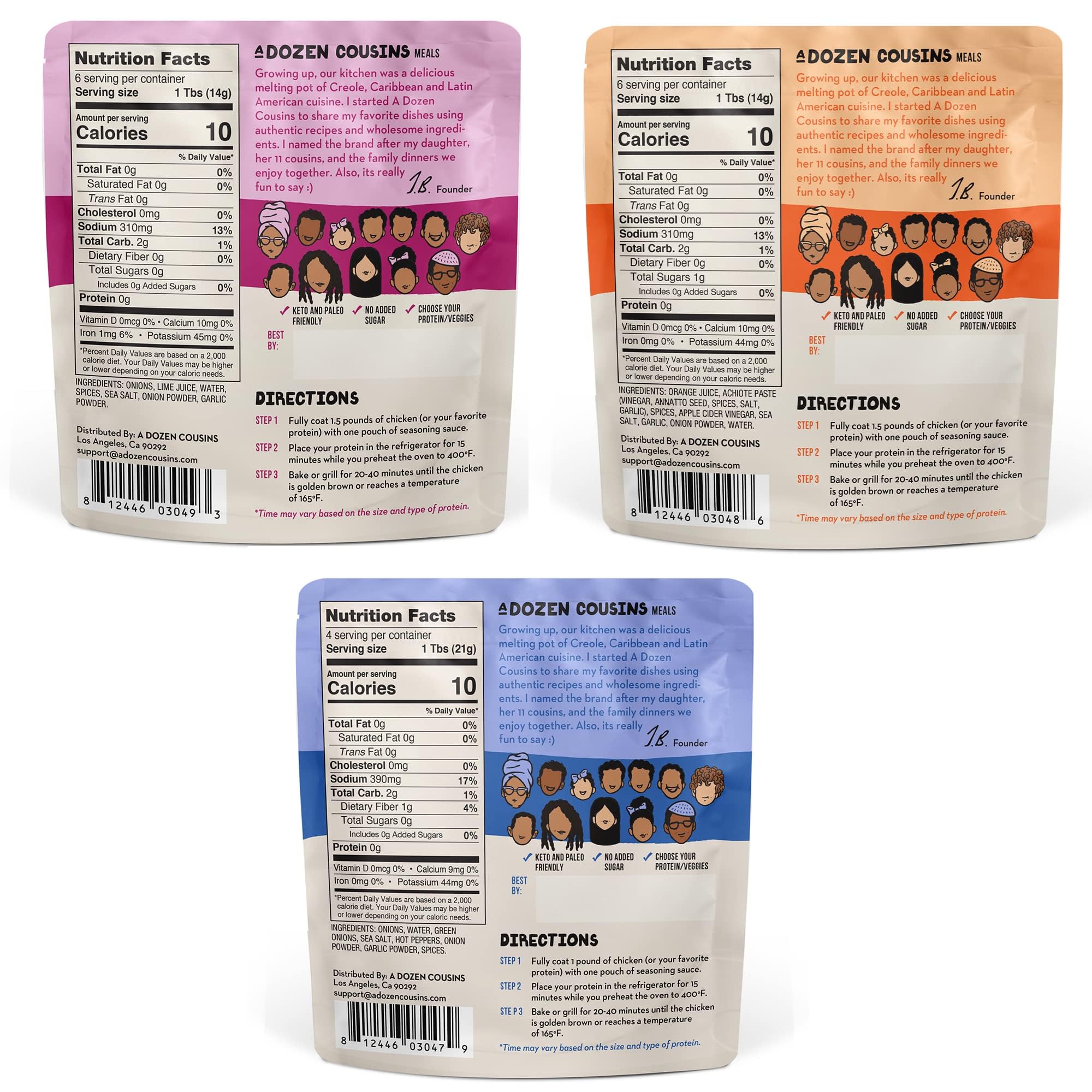A Dozen Cousins Quick Chicken Marinade Variety Pack (6 Pouches) Mexican Pollo Asado, Peruvian Pollo a la Brasa & Jamaican Jerk Seasoning Sauce