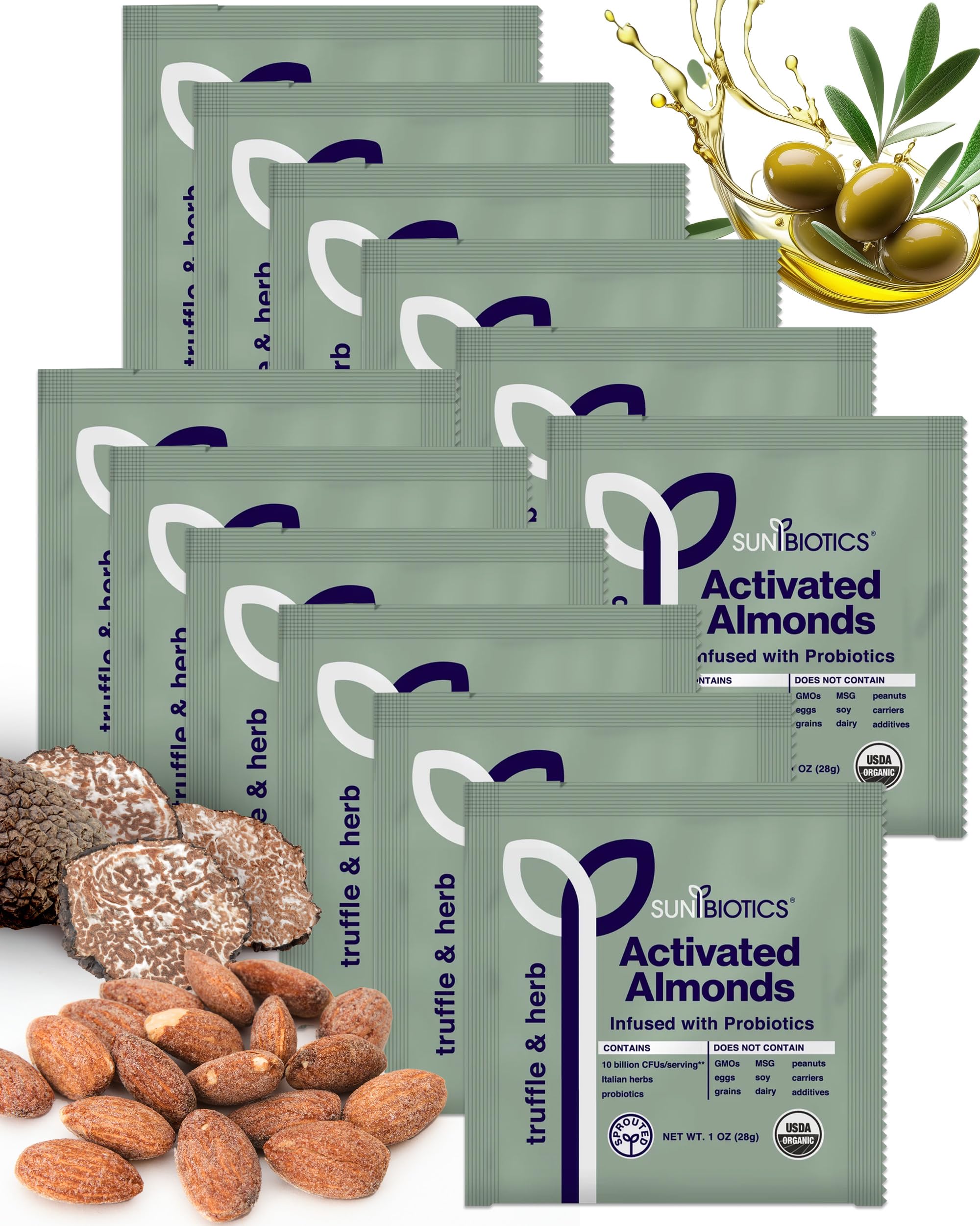 Sunbiotics Activated Organic Sprouted Almonds - Truffle & Herb, Pack of 12