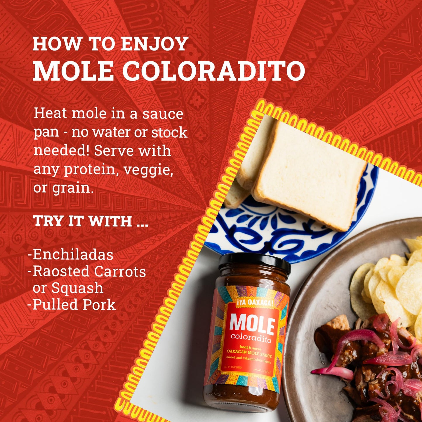 Ya Oaxaca - Mole Sauce - Coloradito - Mild Spice - Blend of Smoked & Dried Chiles, Spices, & House Made Chocolate - Vegan, Gluten Free - Great on