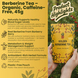 Berberine Tea 45g Natural Organic Caffeine-Free Blend Non-GMO Herbal in Plastic-Free Stand Alone Pouch Delicious Antioxidant for Immune Support