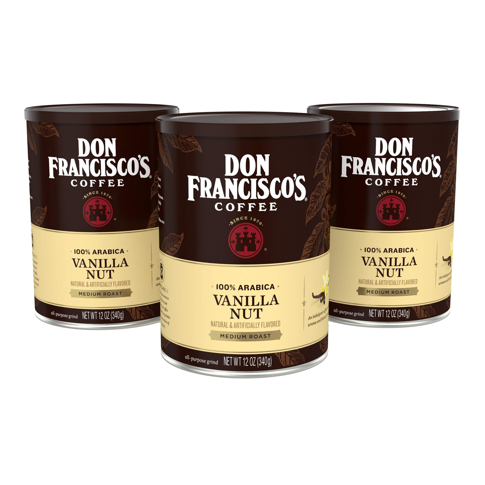 Don Francisco's Premium Vanilla Nut Ground Flavored Coffee: Rich, Aromatic 100% Arabica Beans - Family Crafted for a Delightful Morning Brew (3 x 12