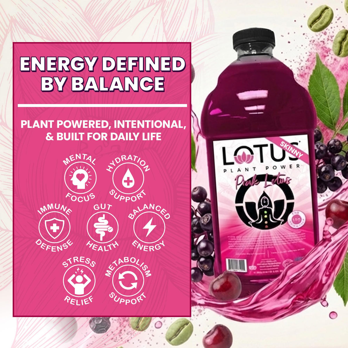 Skinny Pink Lotus Plant Power® Zero Sugar Energy Drink, PP7™ Formula