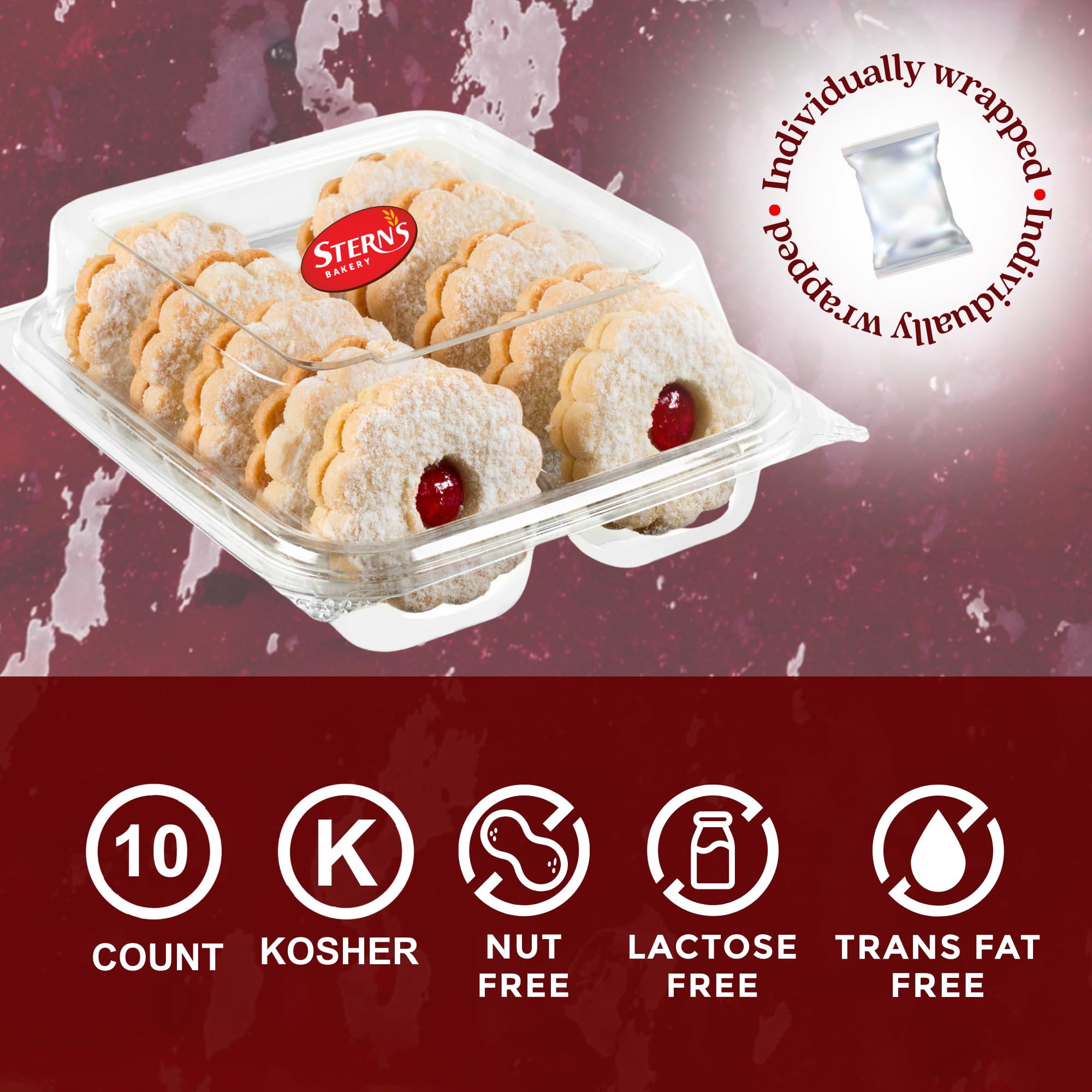 Linzer Cookies [10 Count] | Shortbread Cookies Individually Wrapped | Christmas Food Gift for Mom, Dad, Colleagues & Friends | Kosher, Dairy Free, Nut
