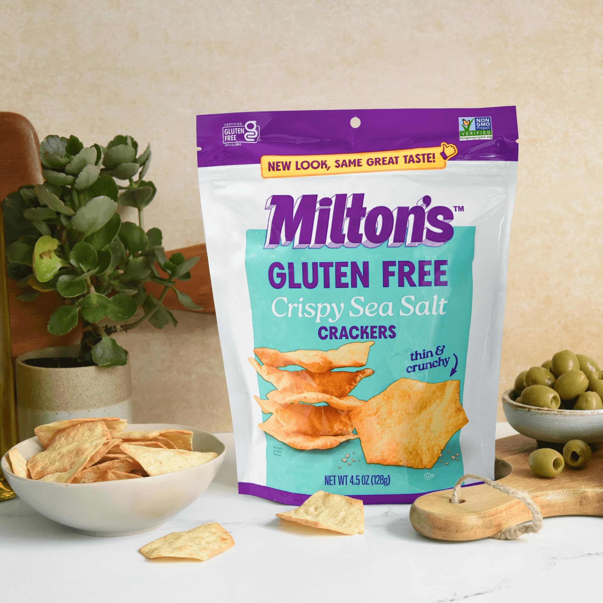Milton's Gluten Free Baked Crackers, Sea Salt, 4.5 Ounce Bag (Pack of 12)