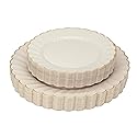 Sobel & Gala PREMIUM 40 Piece Ivory Scalloped Plastic Plates with Gold Rim - 20 Dinner and 20 Dessert - Fancy Disposable Plates for Party - Elegant
