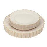 Sobel & Gala PREMIUM 40 Piece Ivory Scalloped Plastic Plates with Gold Rim - 20 Dinner and 20 Dessert - Fancy Disposable Plates for Party - Elegant