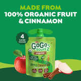 GoGo squeeZ Organic Applesauce and Fruit Puree, Apple Cinnamon, 3.2 oz (Pack of 4), Unsweetened Organic Fruit Snacks for Kids, Gluten Free, Nut Free