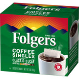 Folgers Coffee Singles Classic Decaf Medium Roast Coffee, 19 Single Serve Coffee Bags