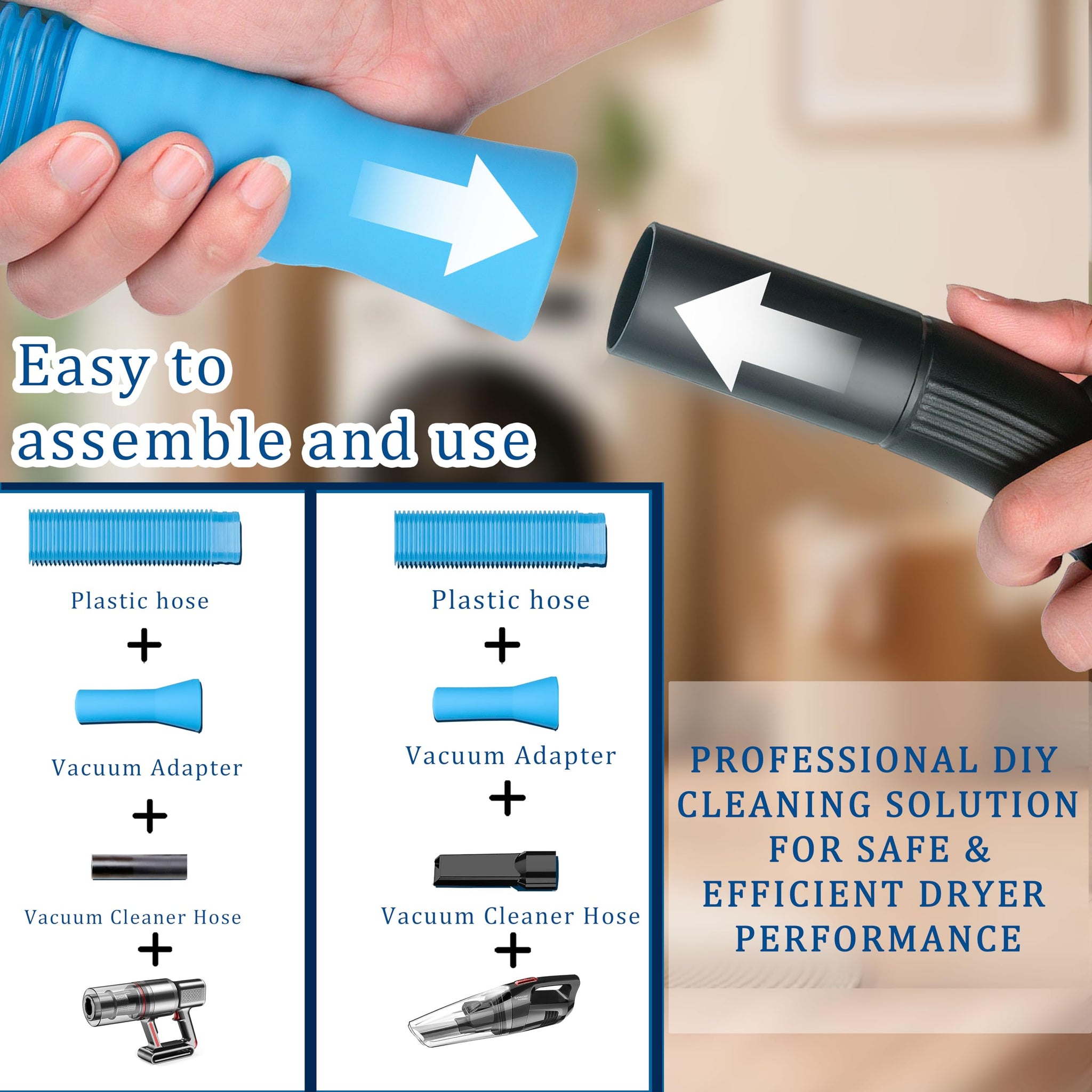 Dryer Vent Cleaner Kit,5 Piece Universal Vent Cleaner with Vacuum Attachment,Dryer Lint Brush, and Hose for Clothes Dryer-Lint Trap Cleaning Tool