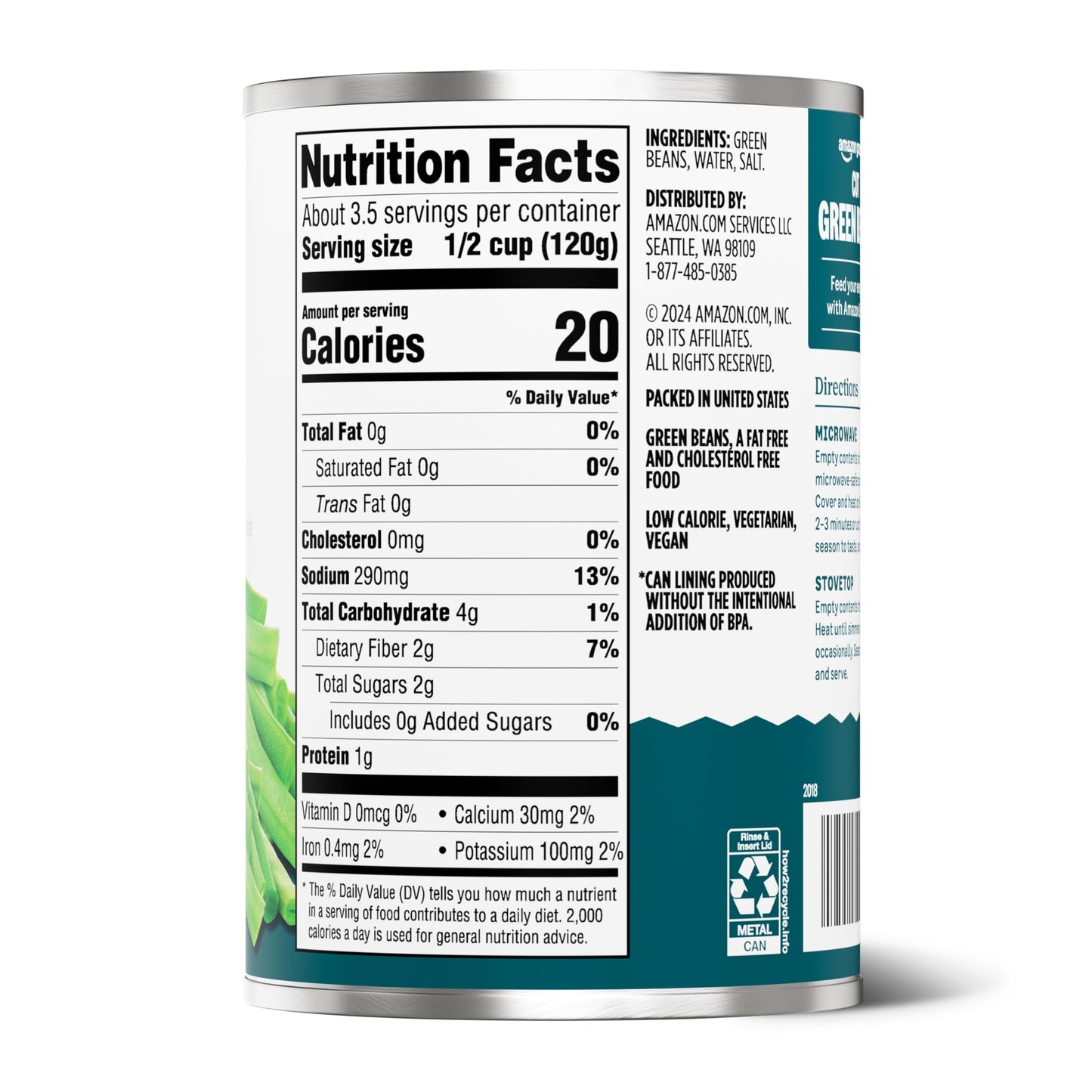 Amazon Grocery, Cut Green Beans, 14.5 Oz