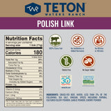 Teton Waters Ranch 100% Grass-Fed Beef Polish Sausage Links, Cooked Uncured Smoked Sausage, No Sugar Added, Certified Humane - 12oz