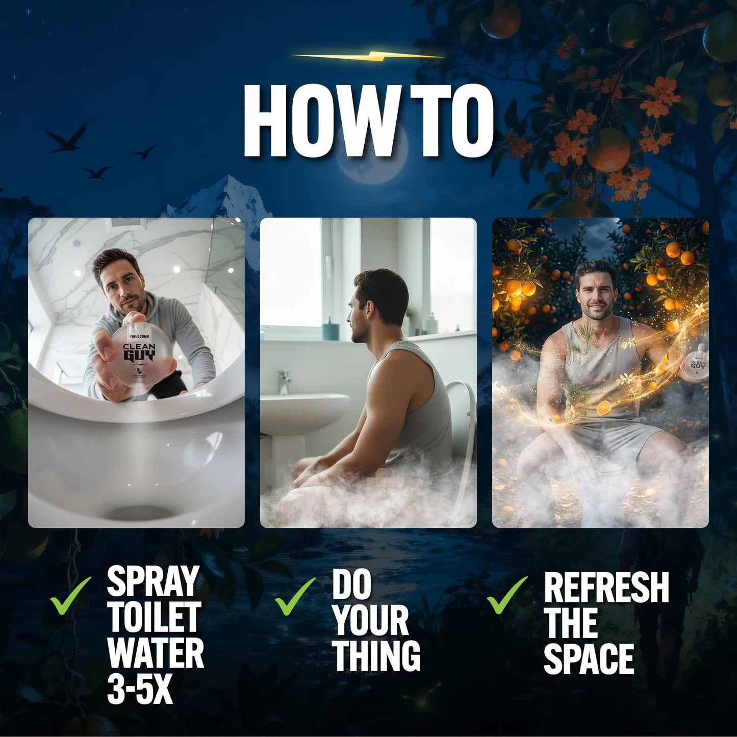 Clean Guy Pre-Poo Toilet Spray for Men, Poop Spray Odor Eliminator - Masculine Bathroom Deodorizer & Air Freshener with Essential Oils - Travel Size