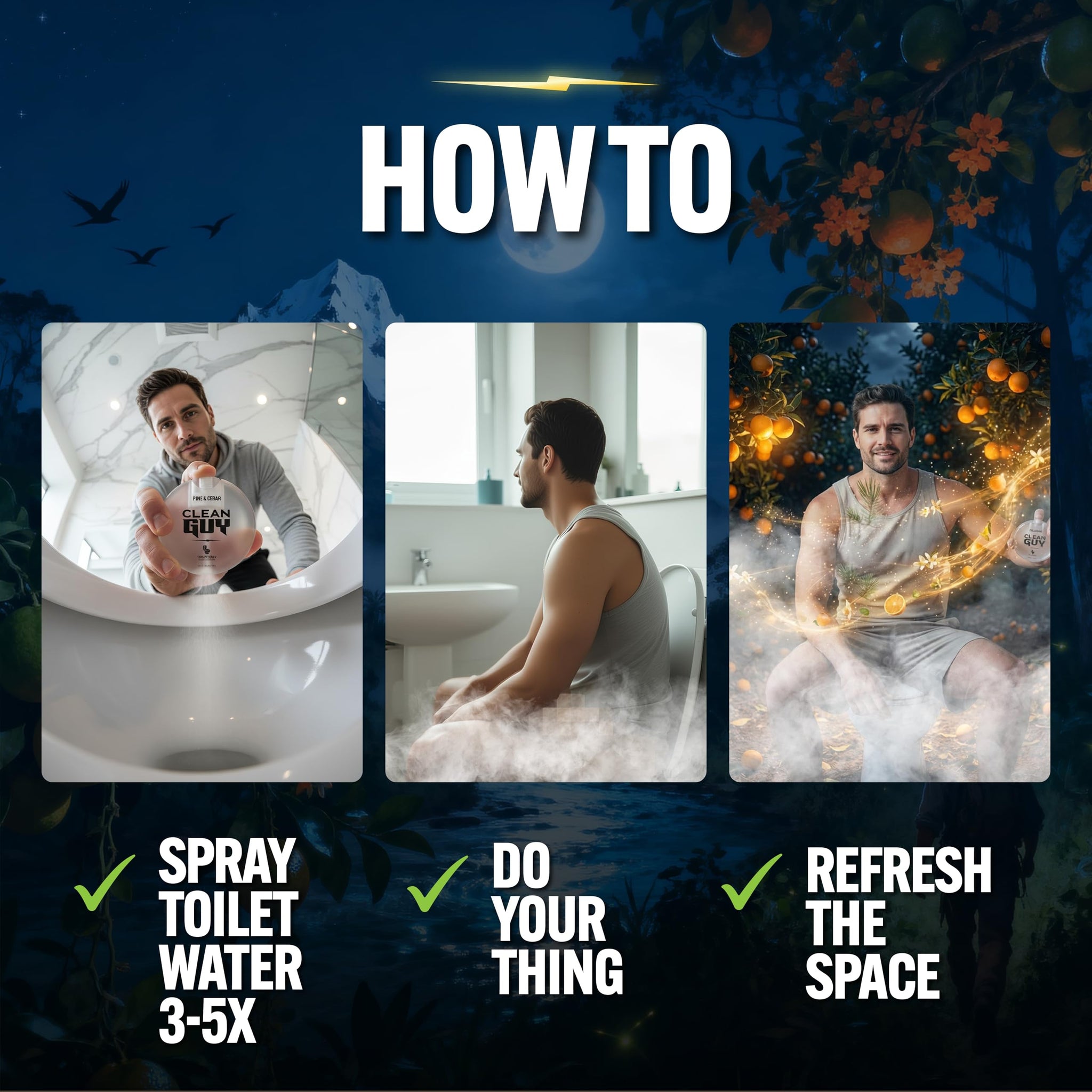 Clean Guy Pre-Poo Toilet Spray for Men, Poop Spray Odor Eliminator - Masculine Bathroom Deodorizer & Air Freshener with Essential Oils - Travel Size