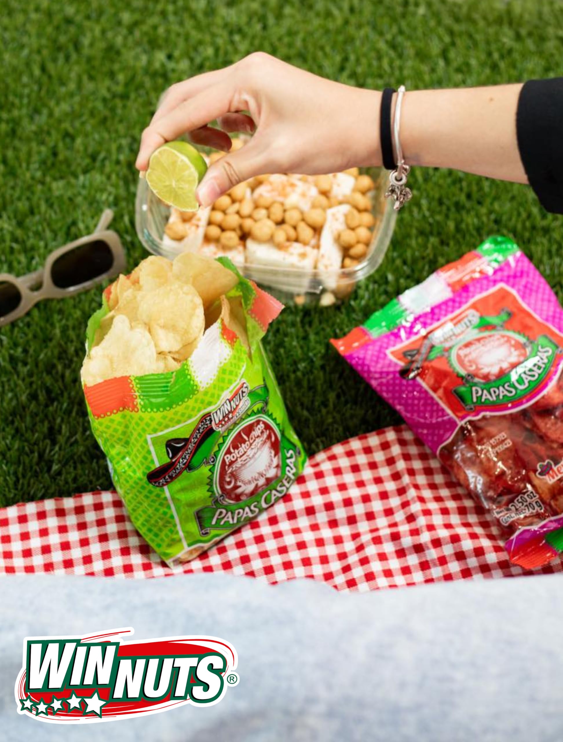 WINNUTS Mexican Snacks Variety Pack (4 Bags) | Spicy Peanuts & Tortilla Mix, A la Diabla Chips, Lemon Peanuts & Lemon Kettle Chips | Authentic Botana
