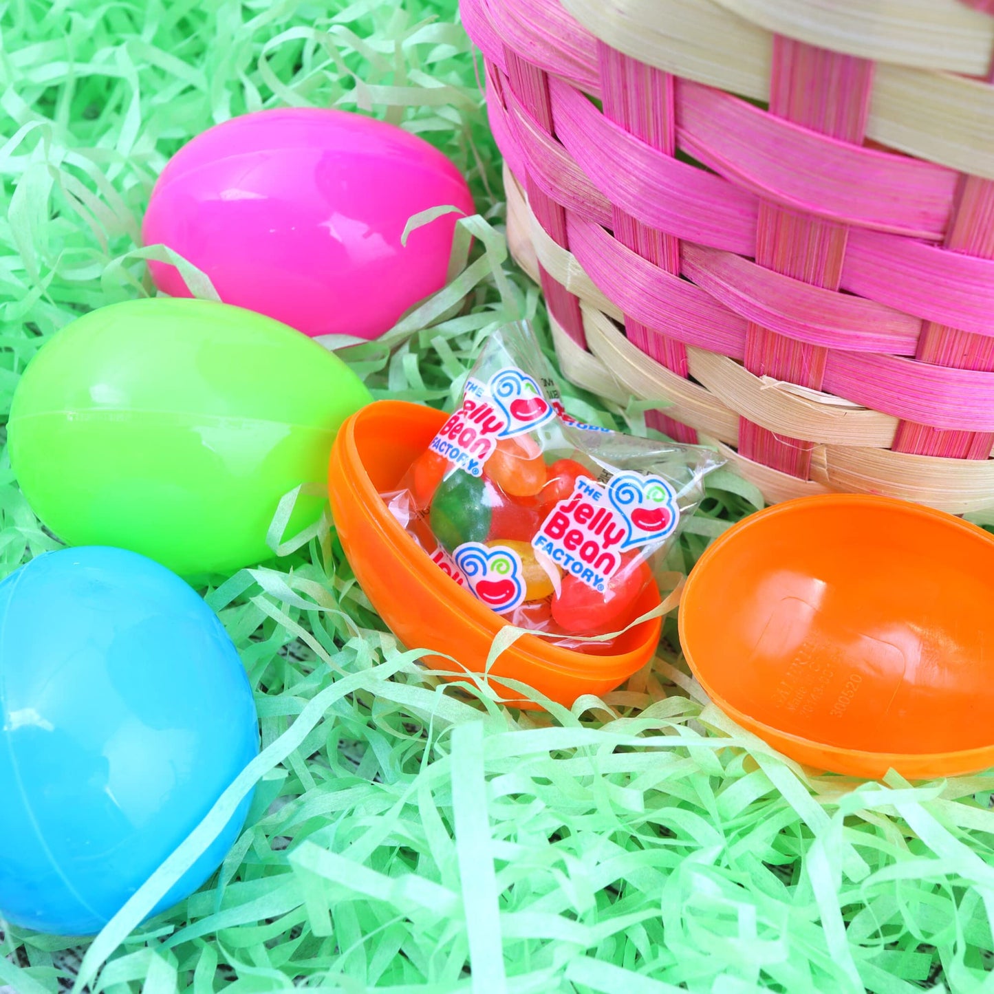 Bulk Plastic Candy Filled Easter Eggs with Jelly Beans and Stickers, Basket Stuffers, Assorted Bag of 45 (Bag of 45)