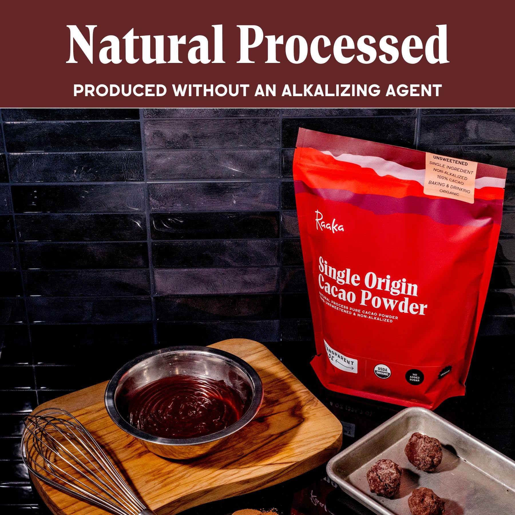 Raaka Chocolate Organic Cacao Powder - Unsweetened, Non-Alkalized, Perfect for Baking, Substitute for Cocoa Powder - Gluten-Free, Soy-Free, Sugar-Free, Allergen-Friendly - 8oz Resealable Bag