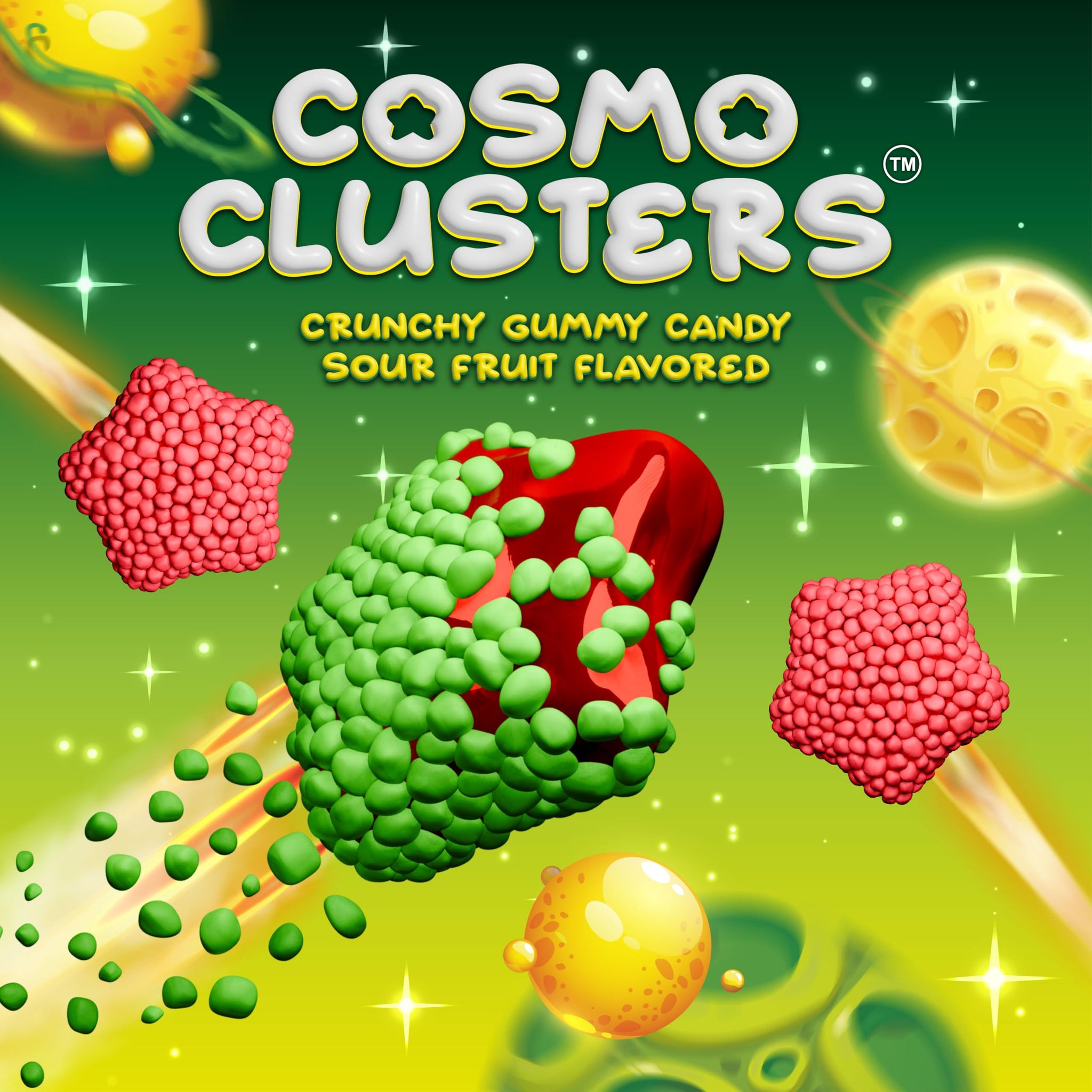 Crunchy Gummy Candy - 1.5 Pound Bag - Sour Chewy Gummy Star Candy with Crispy Shell - Space Candies in Strawberry and Green Apple Flavors by Cosmo