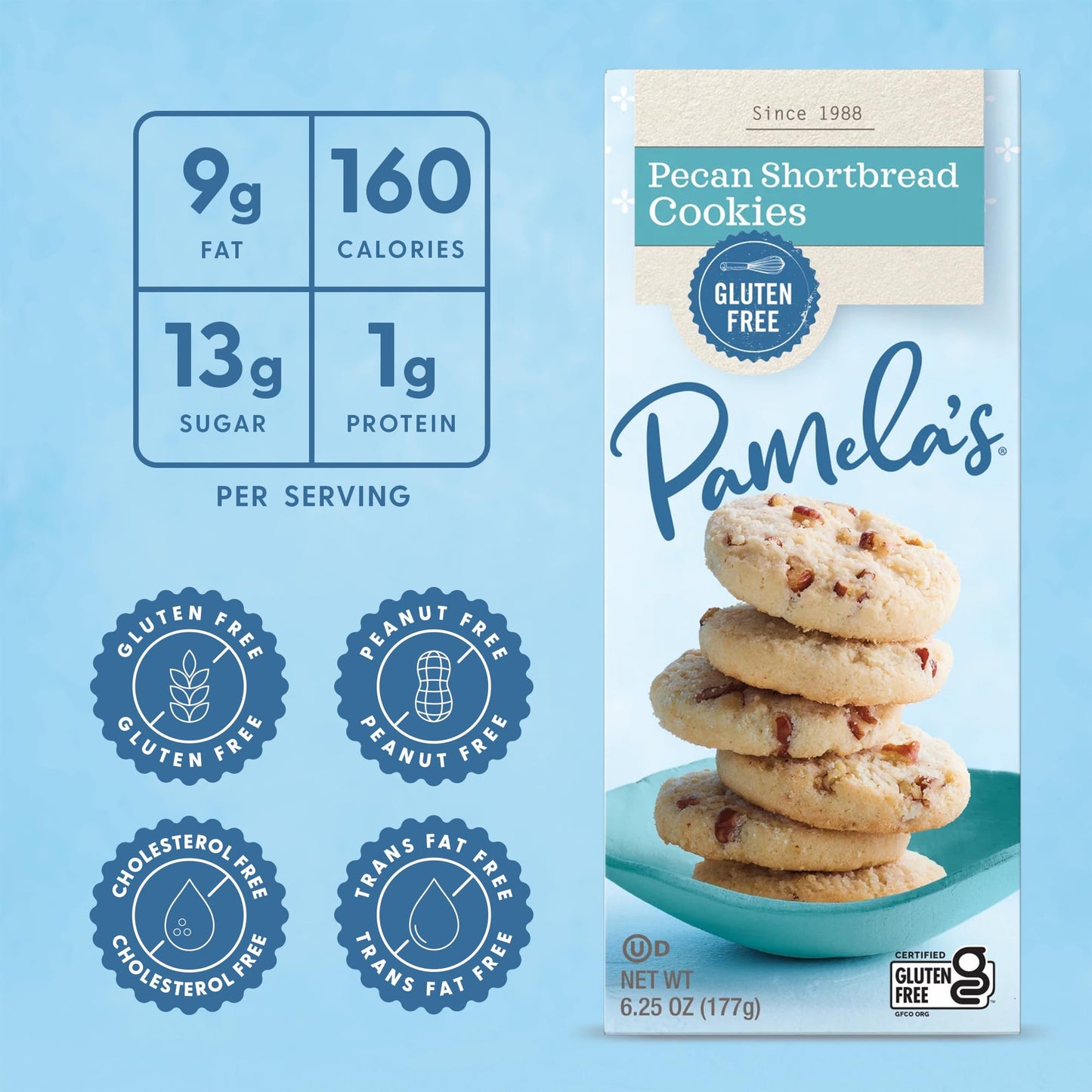 Pamela's Pecan Shortbread Gluten Free Cookies, 6.25 Oz (Pack of 6)