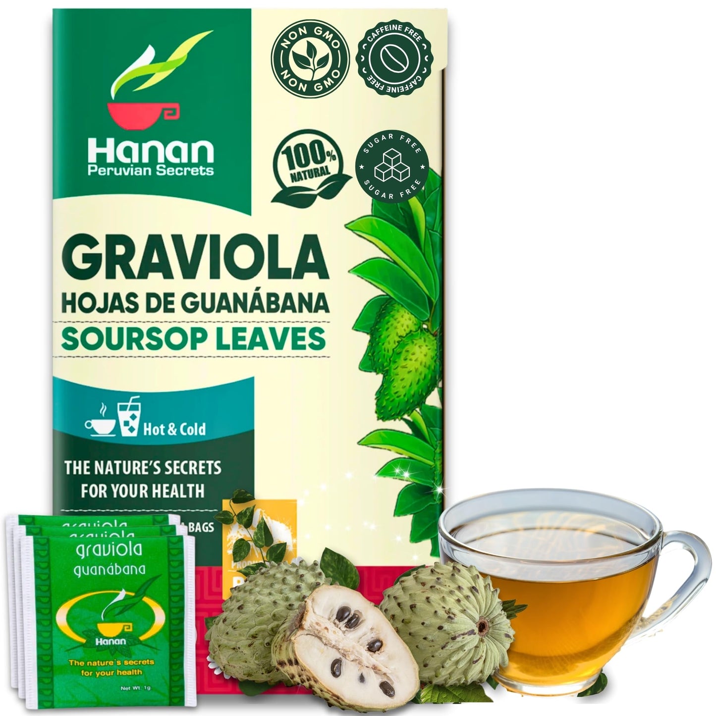 Hanan Soursop Leaf Tea Bags - 100% Natural Hojas de Guanabana Leaves - Graviola Tea, Hand-Selected Soursop Leaves for Digestive Support & Calming