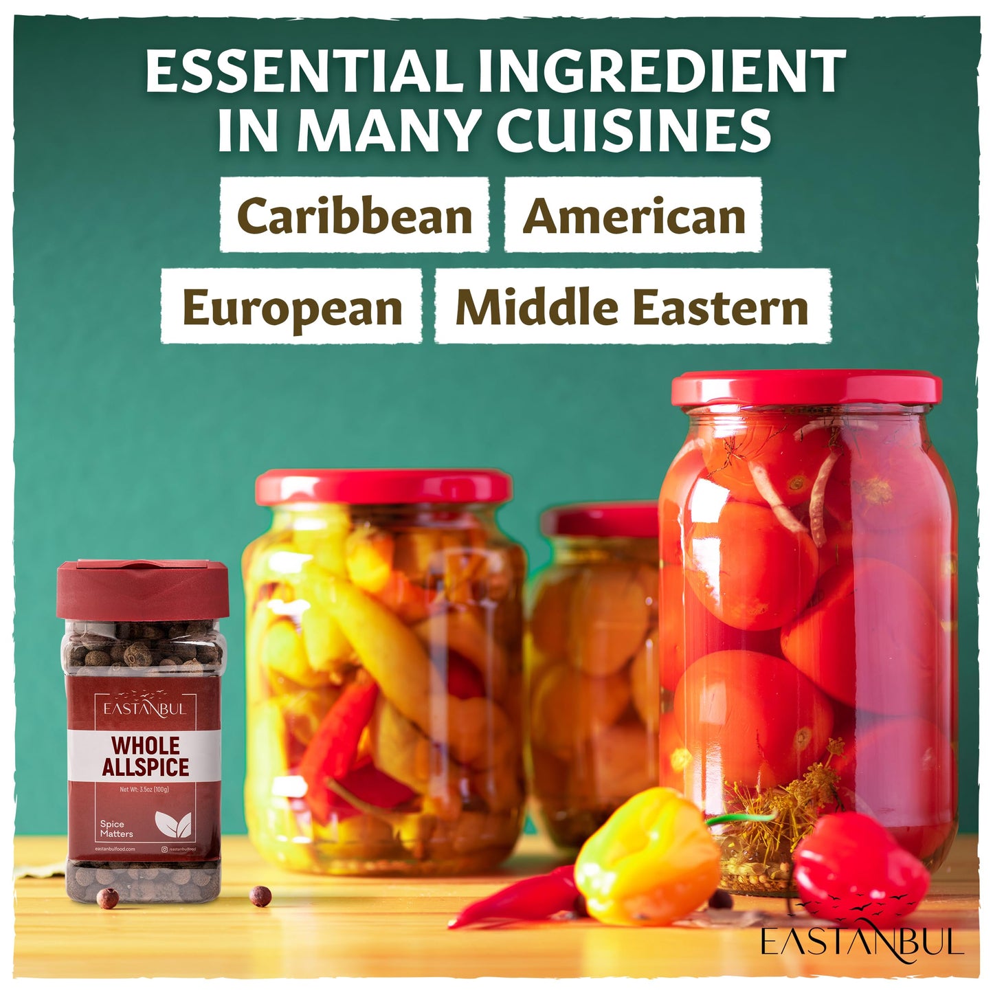 Eastanbul Allspice Berries Whole, 3.5oz, Whole Allspice, Pimento Seeds Jamaican Style, Malagueta Dulce, All Spice for Jamaican Jerk & Mulling Spice