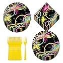 Glow Party Paper Dessert Plates, Beverage Napkins, and Forks (Serves 16)