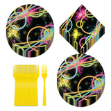 Glow Party Paper Dessert Plates, Beverage Napkins, and Forks (Serves 16)