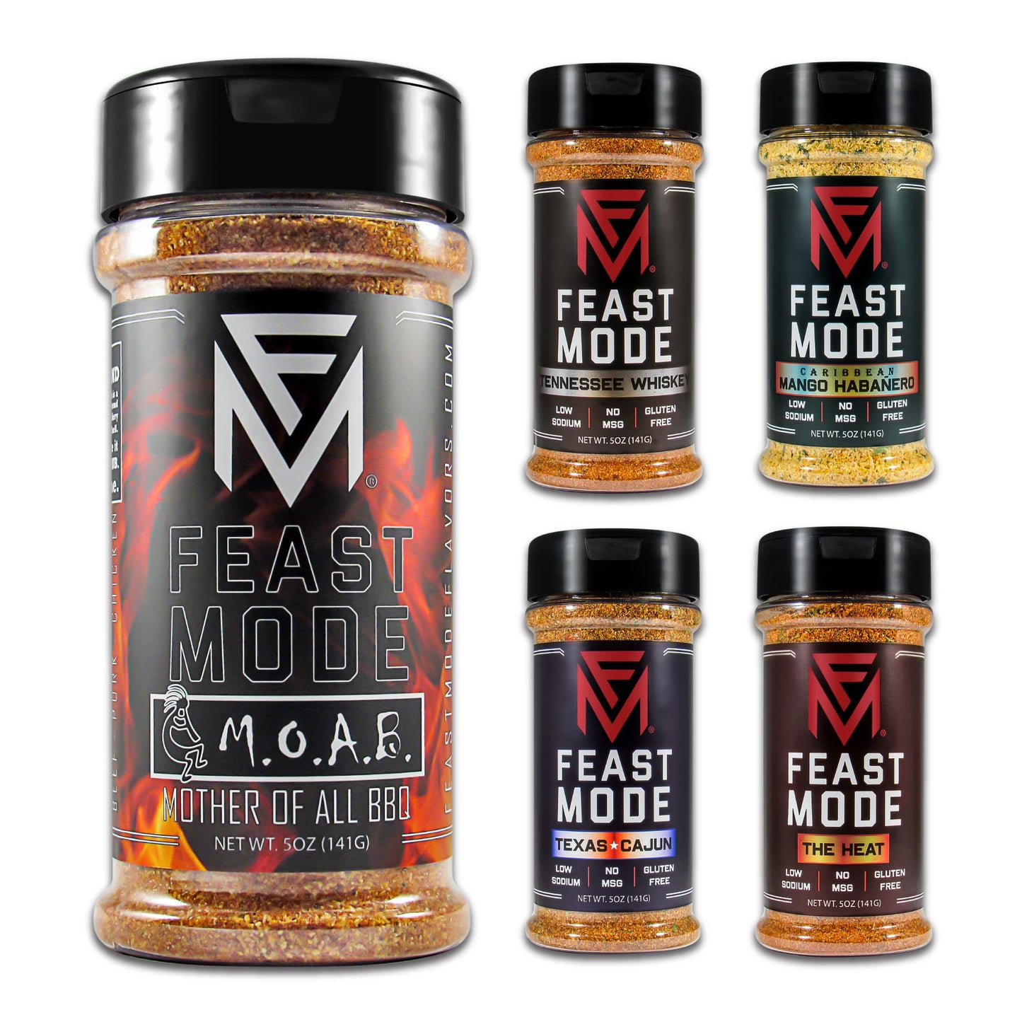 Feast Mode Flavors | Picante Pack | 5 count | 5oz seasonings | meal prep seasoning, low sodium, no msg, gluten free, low calorie, no artificial