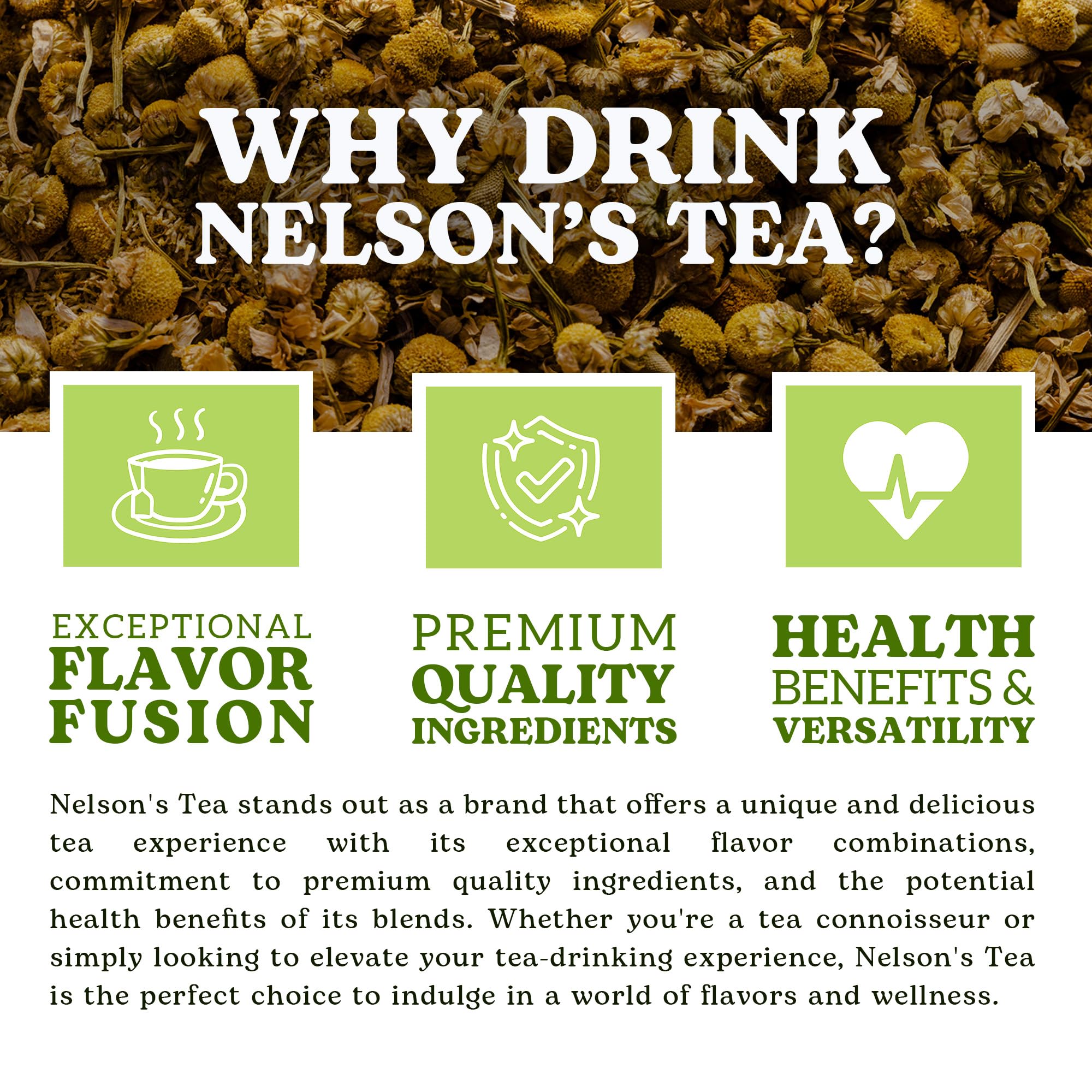 Nelson's Tea Chamomile Honey Vanilla - Caffeine-Free - Herbal Loose Leaf Tea, Curated Blend with Honeybush, Chamomile, Lemongrass, Licorice Root