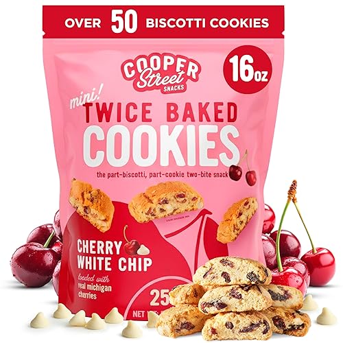Cooper Street Twice-Baked Cherry White Chip Biscotti Cookies (16 oz) - Over 50 Biscotti Cookies per Bag Loaded with Real Fruit, Traditional Italian