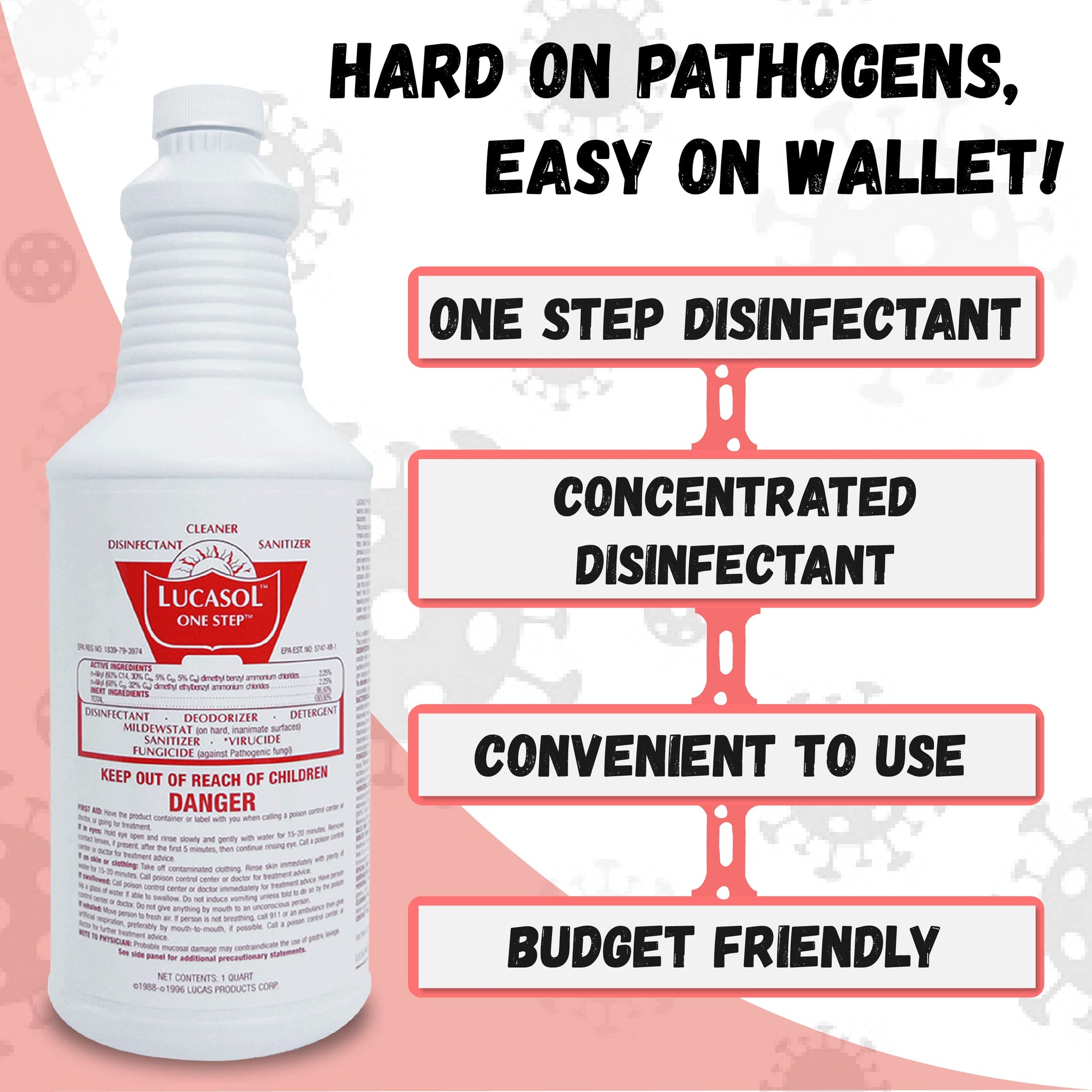 Lucasol One Step Disinfectant, 1 Quart (32 Ounce), All Purpose Cleaner Spray For Hospitals, Barber Supplies, Household Essentials, School, Salons