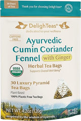 DelighTeas Organic Digest & Detox CCF Tea with Ginger | Eco-Conscious Pyramid Tea Bags | Ayurvedic Cumin Coriander Fennel Ginger Tea | USDA Organic