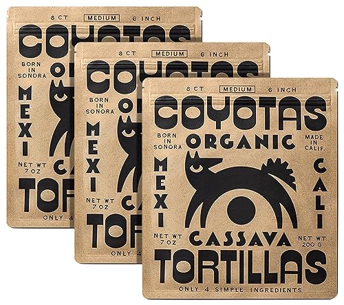 Coyotas - Organic Cassava Tortillas - Grain-Free, Gluten-Free, Non-GMO, Vegan, Paleo, Medium 6 Inch - 8 Tortillas Per Pack (3 Packs)