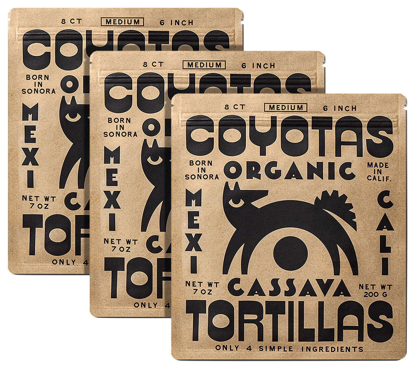 Coyotas - Organic Cassava Tortillas - Grain-Free, Gluten-Free, Non-GMO, Vegan, Paleo, Medium 6 Inch - 8 Tortillas Per Pack (3 Packs)