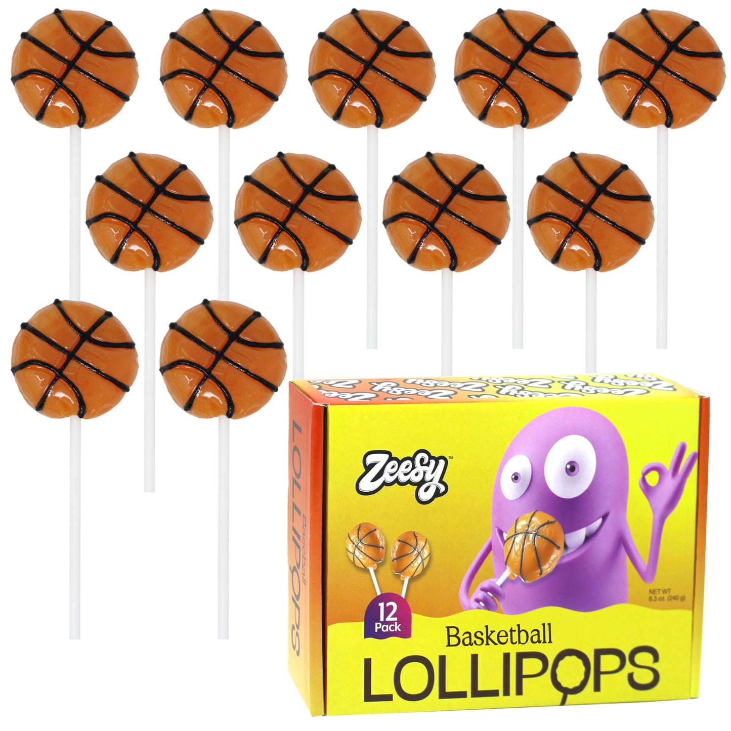 Basketball Lollipops Individually Wrapped - 12 Basketball Candy Suckers for Basketball Party Favors, Basketball Birthday, Basketball Party Supplies