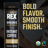 Rex Coffee Organic Fairtrade Freeze-Dried Instant Coffee Sticks, Medium Roast Arabica, 25 Single-Serve Packs, Lab Tested for Mold, Mycotoxins, Heavy