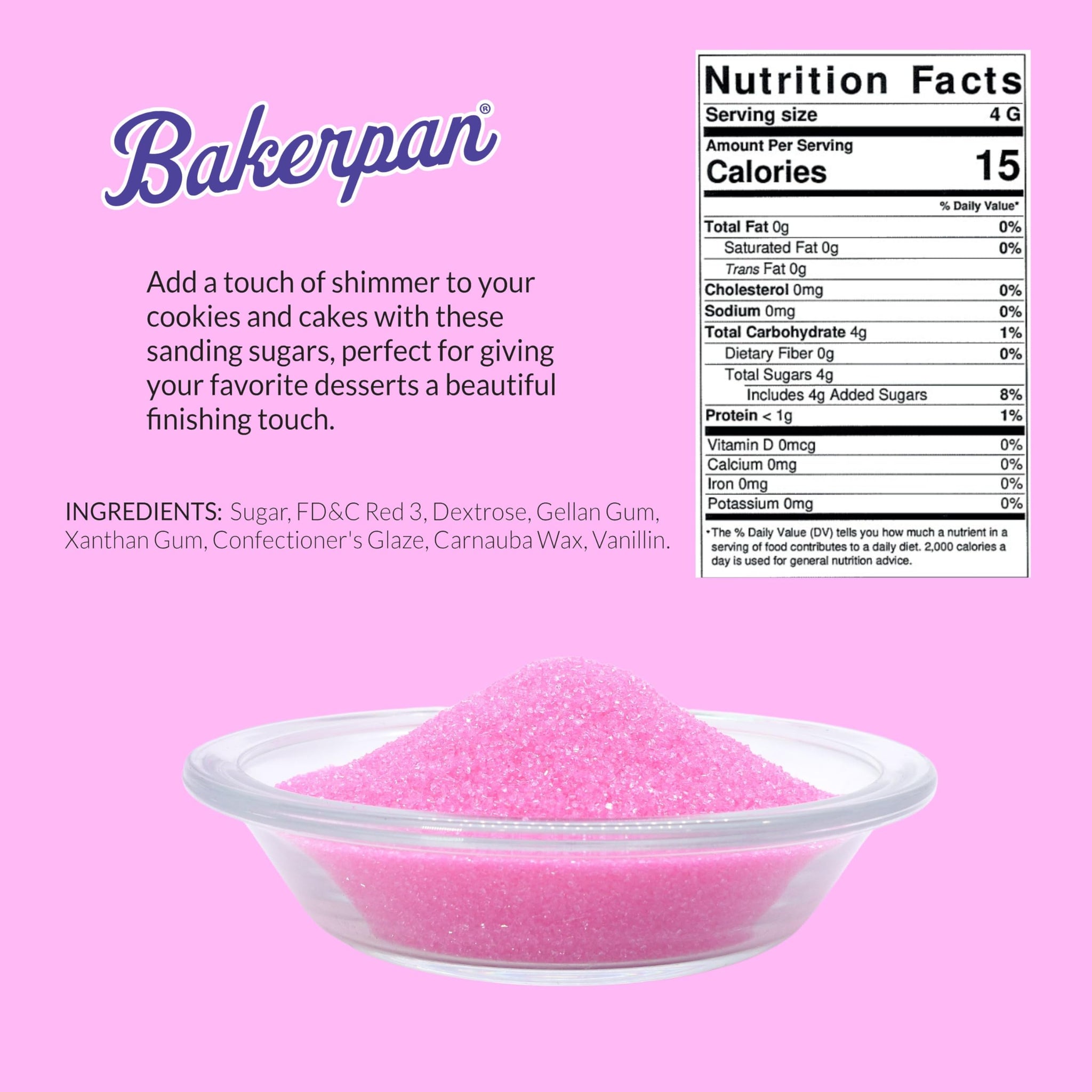 Bakerpan Pink Sanding Sugar for Baking & Cookie Decorating - 5 Ounce Edible Pink Sugar Sprinkles for Cookies, Cakes, Cocktails (Made In USA)