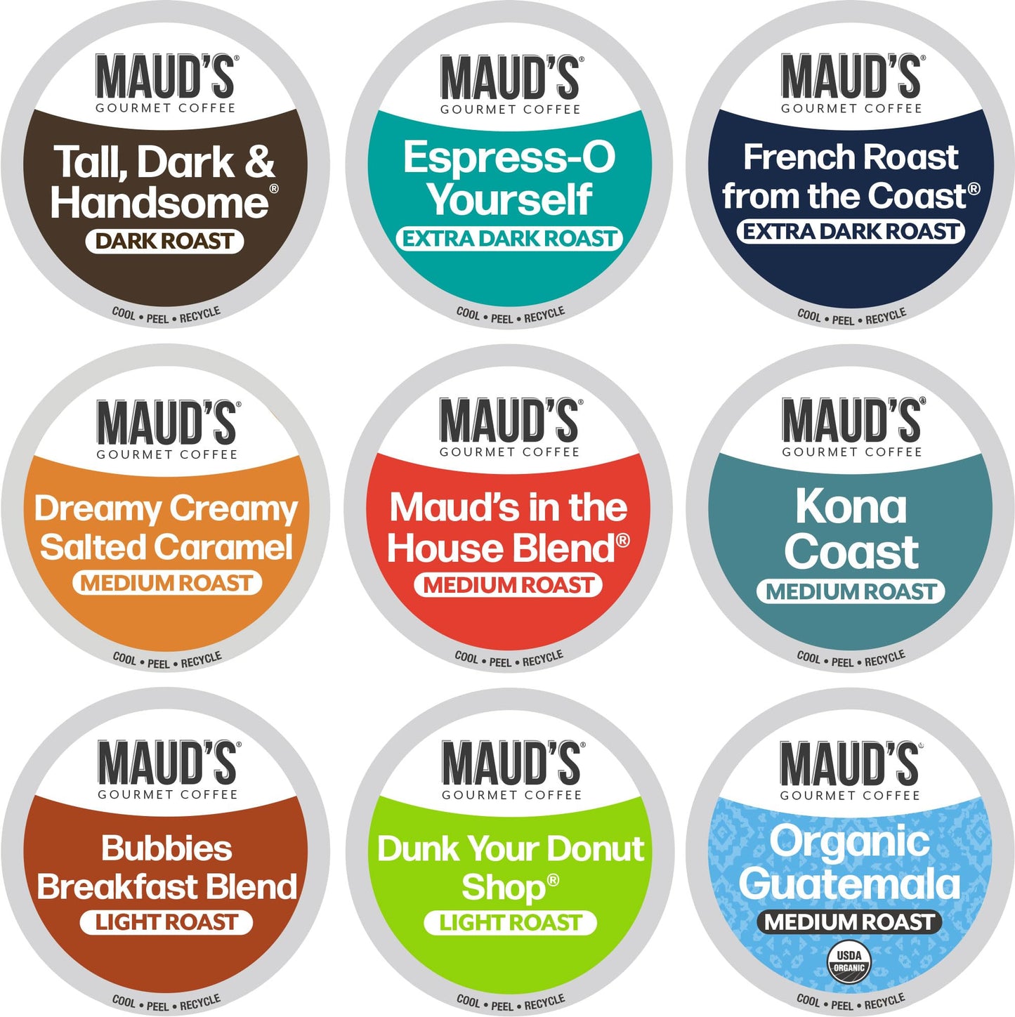 Maud's Original Coffee Pods Variety Pack, 80 ct, 9 Assorted Roasts, Dark & Medium Roast Coffee in Single Serve Pods - 100% Arabica Coffee, Compatible