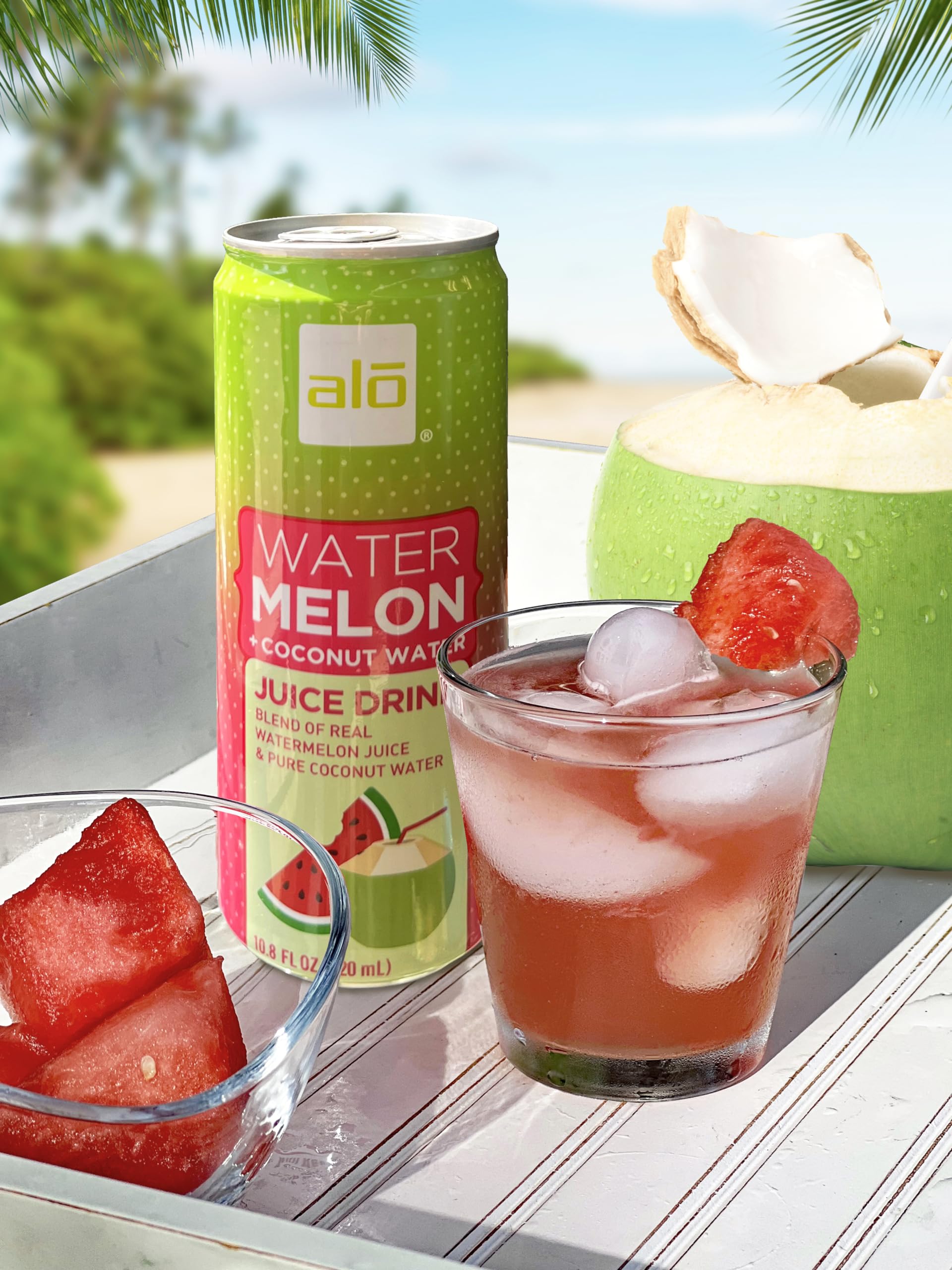 ALO Slim Can Juice | 80% Watermelon Juice + 20% Coconut Water | Plant-Based Beverage | Not from Concentrate | 10.8oz Cans (Pack of 12)
