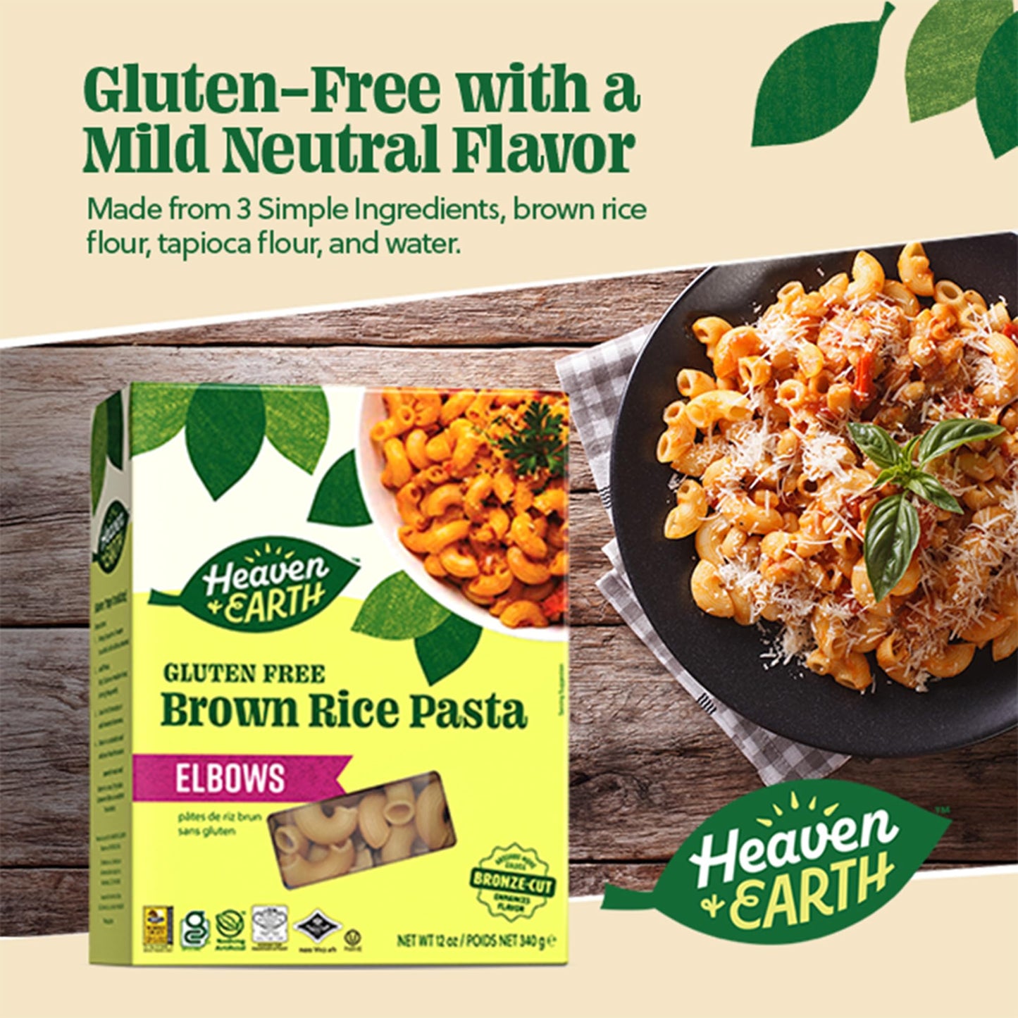 Heaven & Earth Brown Rice Pasta, Gluten Free Elbow Pasta, 12oz (6 Pack) | Whole Grain | Gluten Free Pasta | Amazing Texure - Tastes Like Regular Pasta