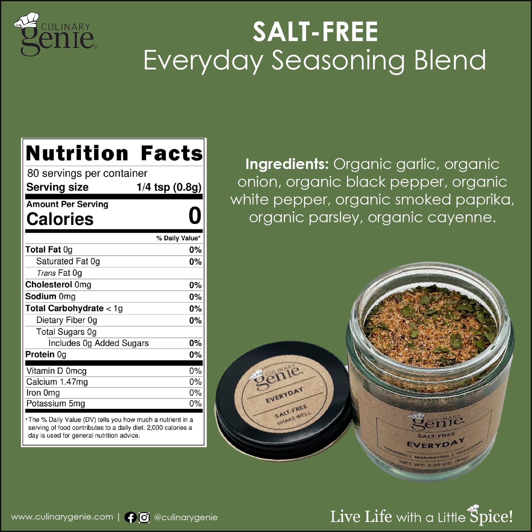 Culinary Genie Salt-Free Everyday Seasoning Blend - Classic Seasoned Salt Flavor, No Salt Added