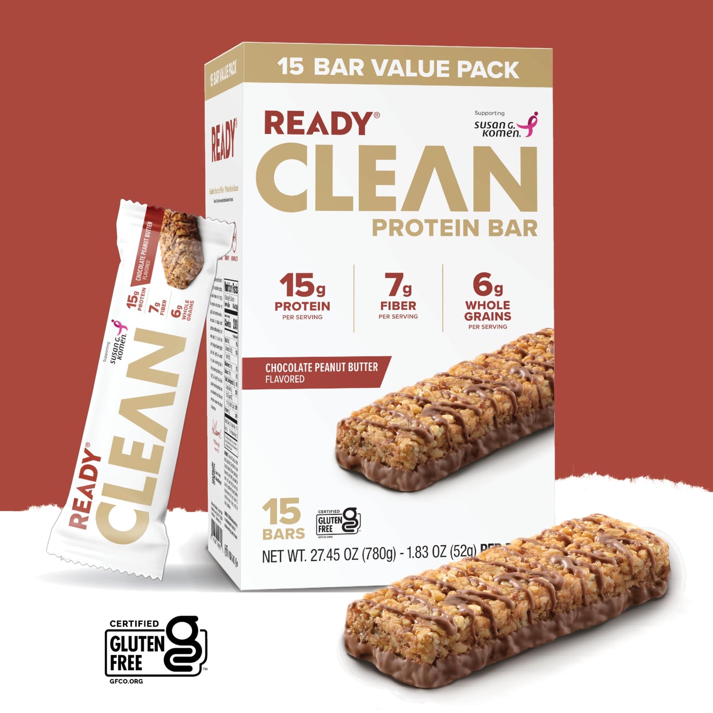 Ready® Protein Bars - High-Protein Snack with 15g Whey Protein, All-Natural Ingredients, Supports Lean Muscle and Recovery - Chocolate Peanut Butter