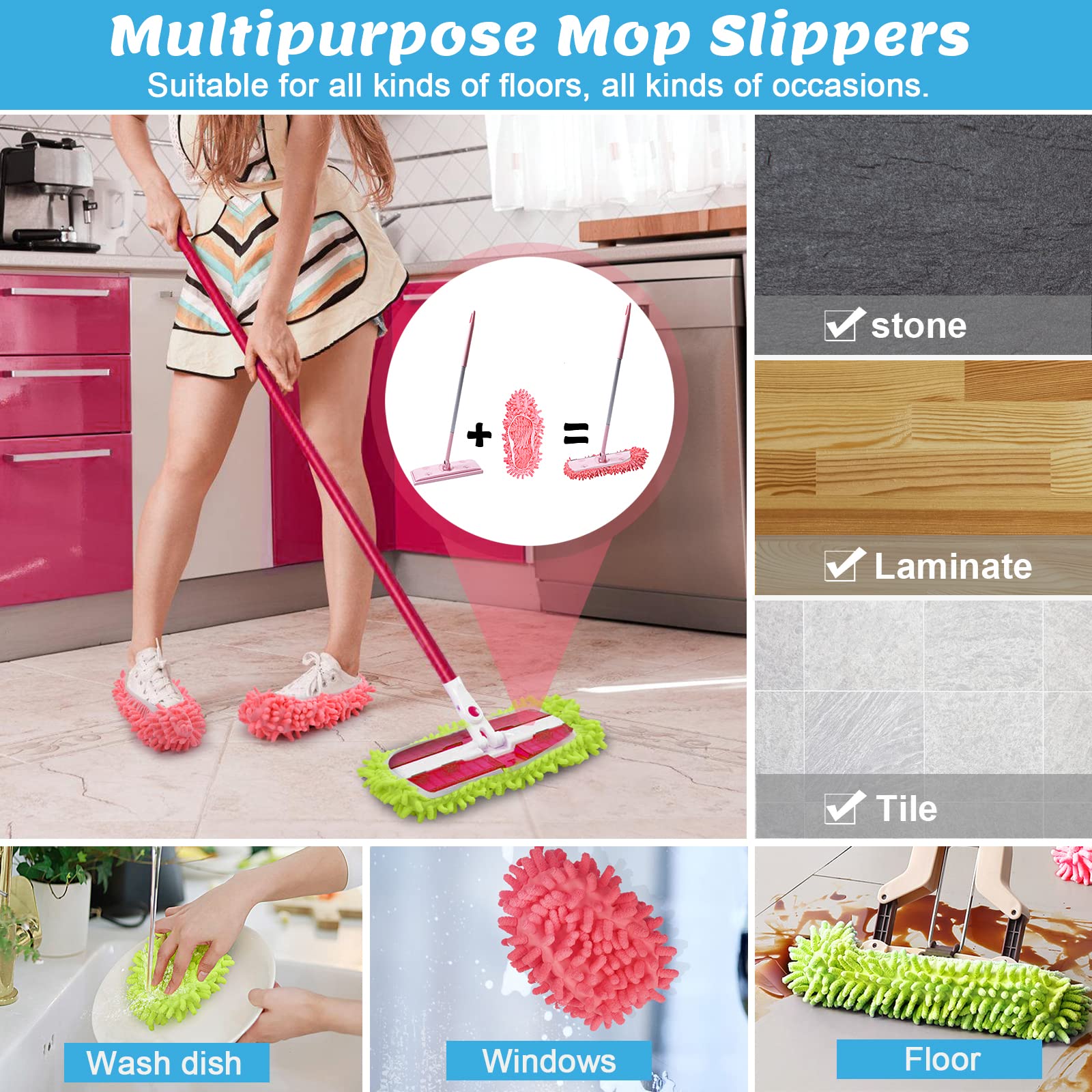 10 Pcs Microfiber Mop Slippers Shoes Reusable Dust Mops for Women Washable, 5-Pairs Mop Slippers Shoes for Floor Cleaning? Mop Socks for Foot Dust