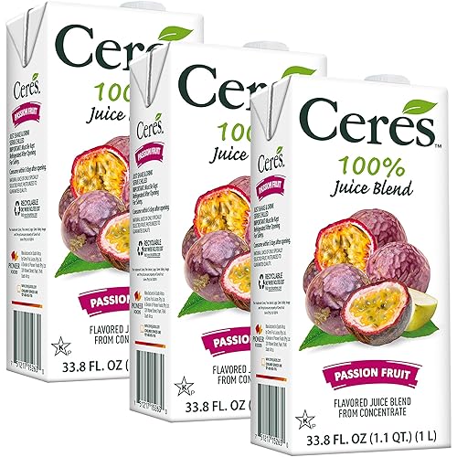 Ceres Passion Fruit Juice Blend, 3-Pack - 100% Natural, Rich in Vitamin C, No Added Sugar, Artificial Colors, or Flavors, Kosher Certified, 33.8 Oz Ea