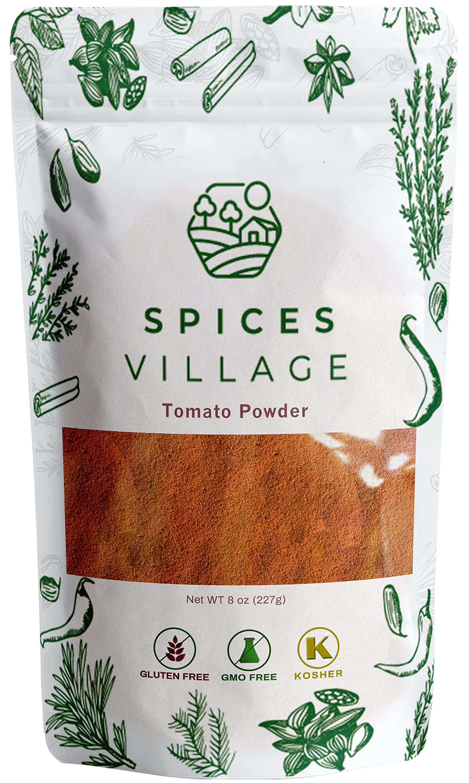 SPICES VILLAGE Tomato Powder for Cooking, Dried Tomato Powder, 8 Oz, Kosher, Gluten Free, Non GMO, Resealable Bulk Bag