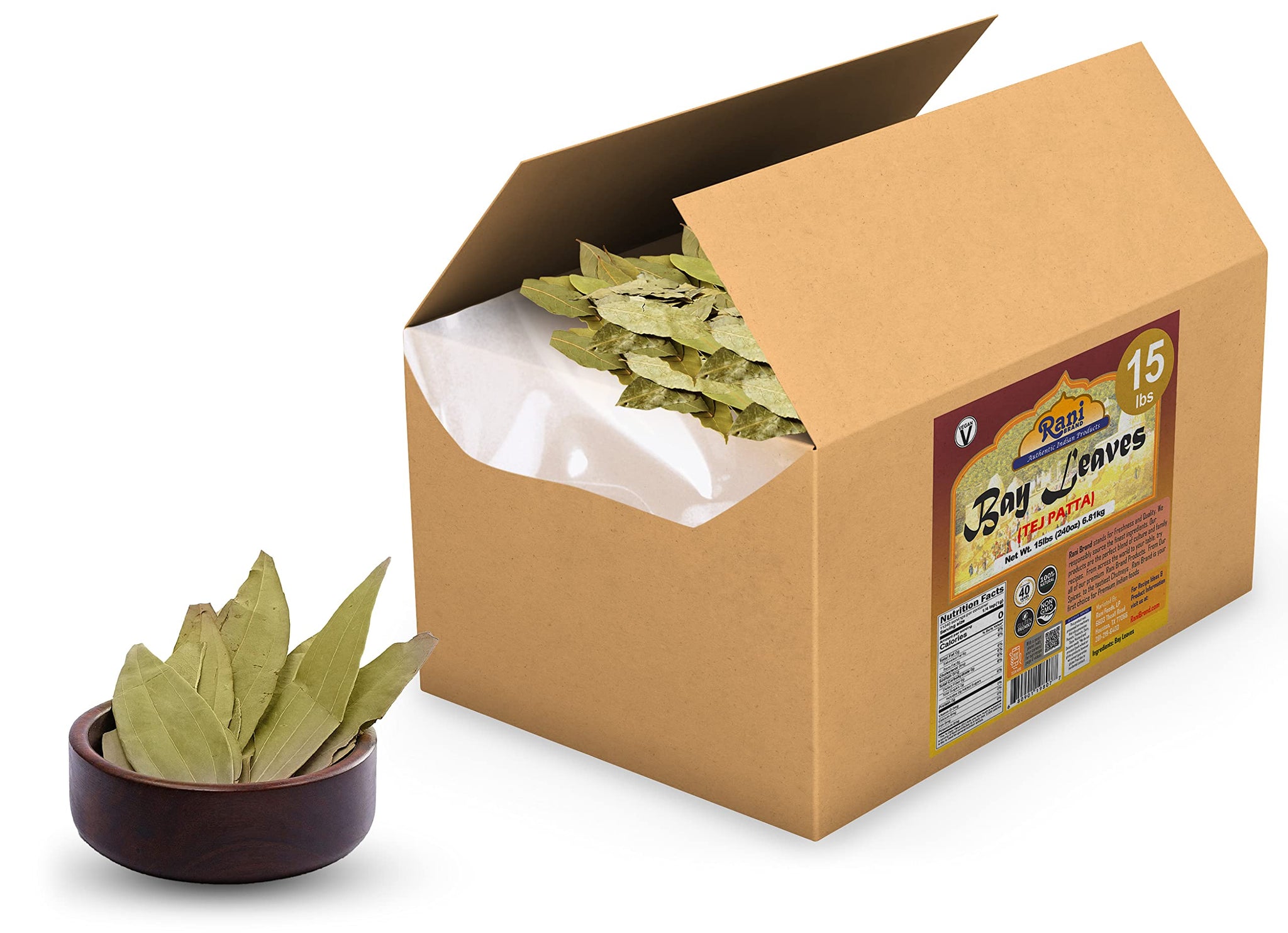 Rani Bay Whole Leaf (Leaves) Spice Hand Selected Extra Large 240oz (15lbs) 6.81kg Bulk Box ~ All Natural | Gluten Friendly | NON-GMO | Kosher | Vegan