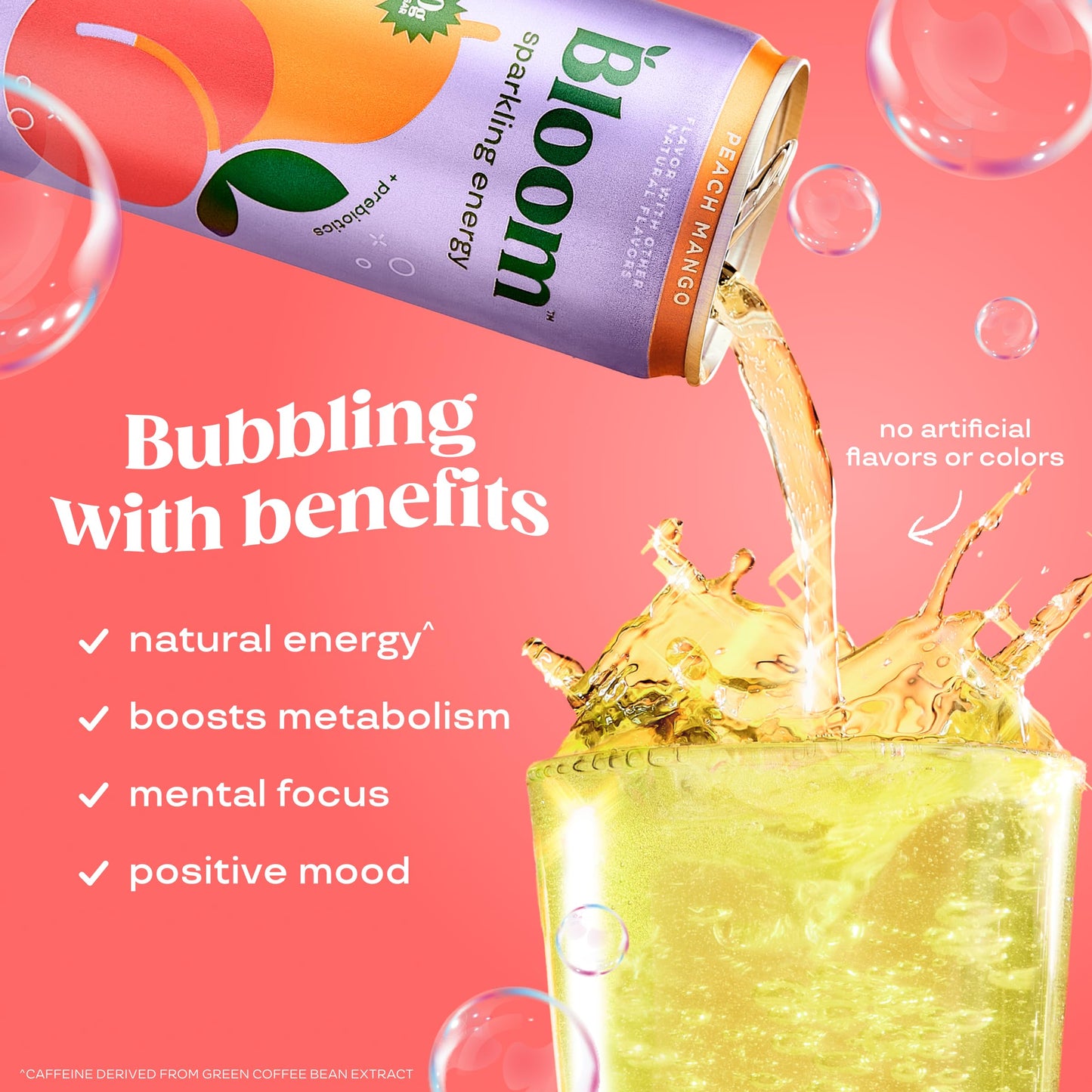 Bloom Nutrition Sparkling Energy Drink - Natural Caffeine, Zero Sugar, 180mg Caffeine - Antioxidant-Rich w/Green Coffee Bean, Green Tea Extract