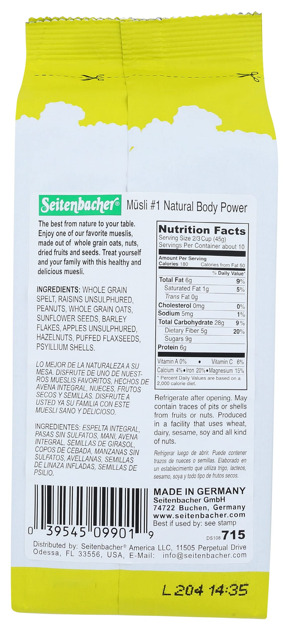 Seitenbacher, Muesli No1 Natural Body Power, 16 Ounce