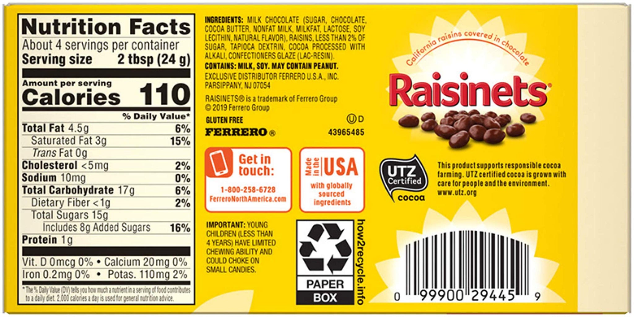 Raisinets, Milk Chocolate Covered California Raisins, Movie Theater Candy Box, 3.1 oz each, Bulk 15 Pack