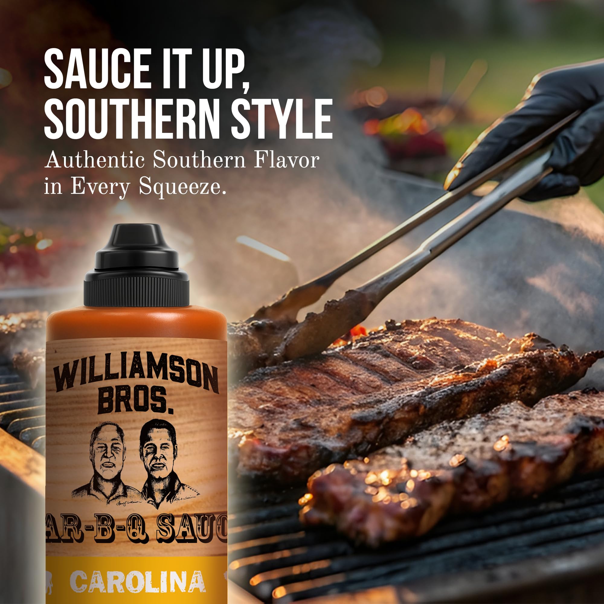 Williamson Bros - Classic Carolina BBQ Sauce | Mustard Barbeque Fusion, Gluten-Free, No High Fructose Corn Syrup, 15.5 oz
